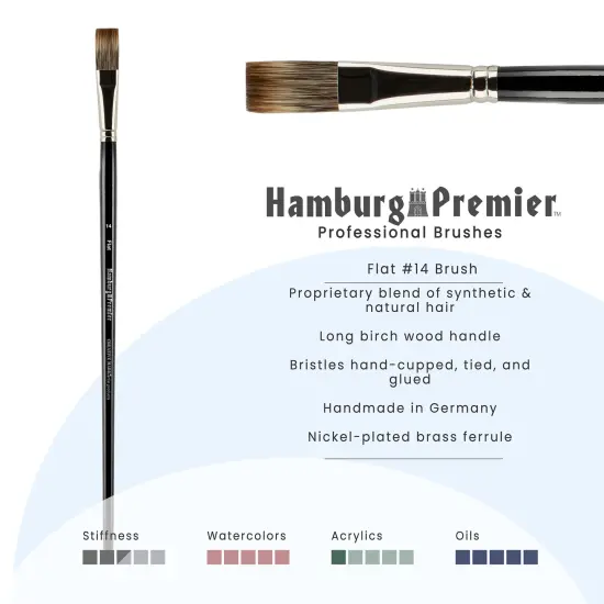 Creative Mark Hamburg Premiere Professional Oil Painting Brushes - Flat #14 Oil Paint Brush - Handmade in Germany, Natural & Synthetic Hair Blend, Long Triple-Lacquered Birch Handle {3}