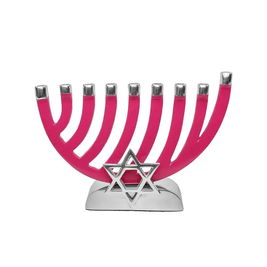 Star of David Metal Candle Menorah By Kinor Decor Pink {3}