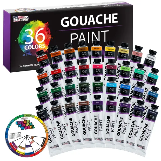 Professional 36 Color Set of Gouache Paint in Large 18ml Tubes - Bonus Color Mixing Wheel {1}