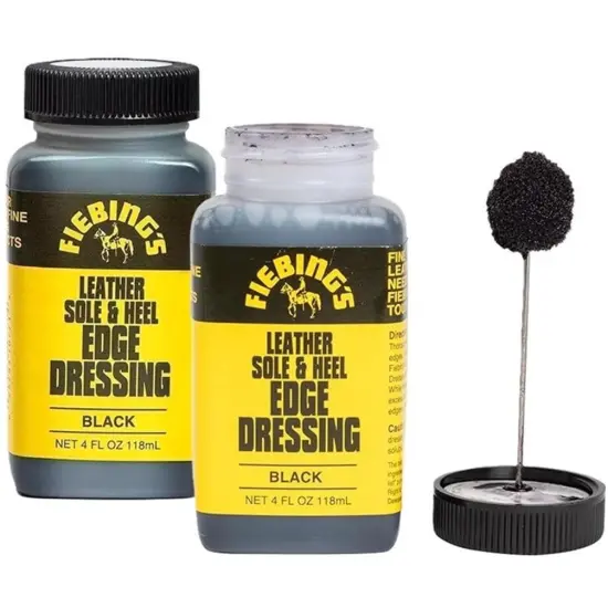 Fiebing's Leather Sole & Heel Edge Dressing, 2-Pack Black (4 oz) - High Gloss Shoe Dressing for Leather Soles & Heels - Provides a Protective Finish - Includes Brush Applicator {1}