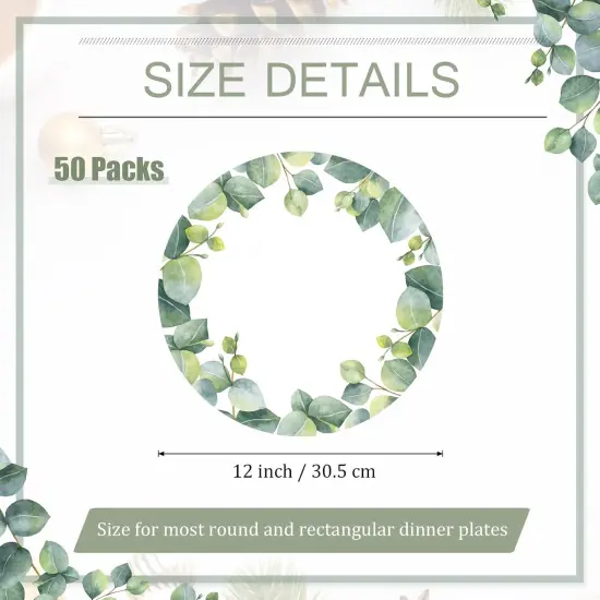 50 Pcs Disposable Eucalyptus Leaf Paper Placemats Round 12 Inch Sage Green Eucalyptus Placemat Table Place Mat for Table Setting Banquet Wedding Dinner Party Supplies {2}