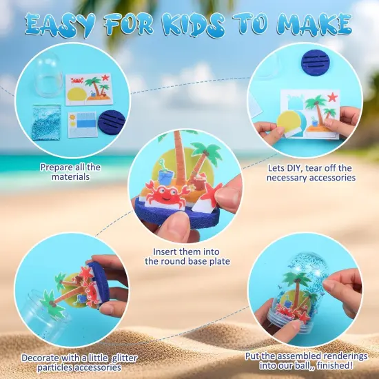 12 Set Summer Snow Globe Craft Kit for Kids Make Your Own Snowball Summer Bunny Umbrella Bee Glitter Plastic DIY Snow Globe {3}