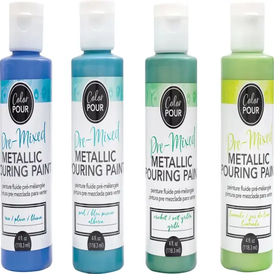 American Crafts Color Pour Pre-Mixed Paint Kit 4/Pkg-Sea Glass Pearlescent {4}