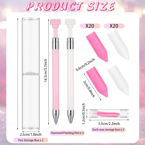 2 Pcs Diamond Painting Pen with 40 Pcs Diamond Painting Wax Pen Replacement Wax Glue Art Accessory and Tool Quickly Pick up Bead Gem for DIY Craft(Single Head) {2}