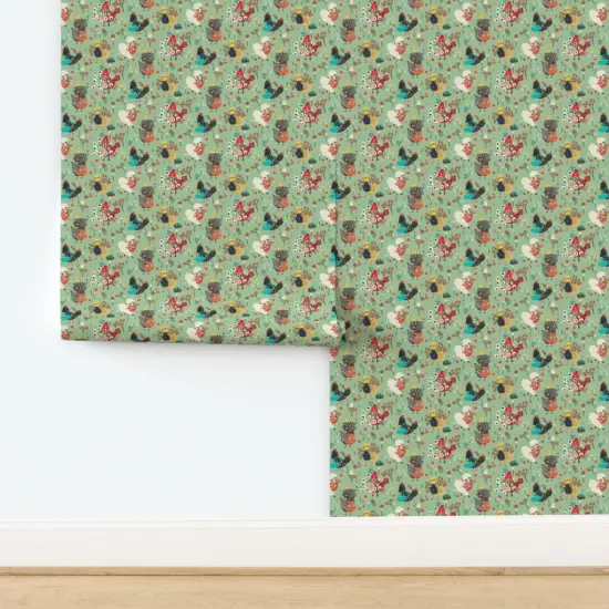 Peel & Stick Wallpaper 2FT Wide Green Chickens Flowers Birds Animals Tulips Kitchen Eggs Chicks Florals Poultry Aprons Custom Removable Wallpaper by Spoonflower {2}