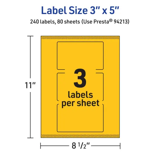 Avery Bright Yellow Paper Labels, 3" x 5" Rectangle {5}
