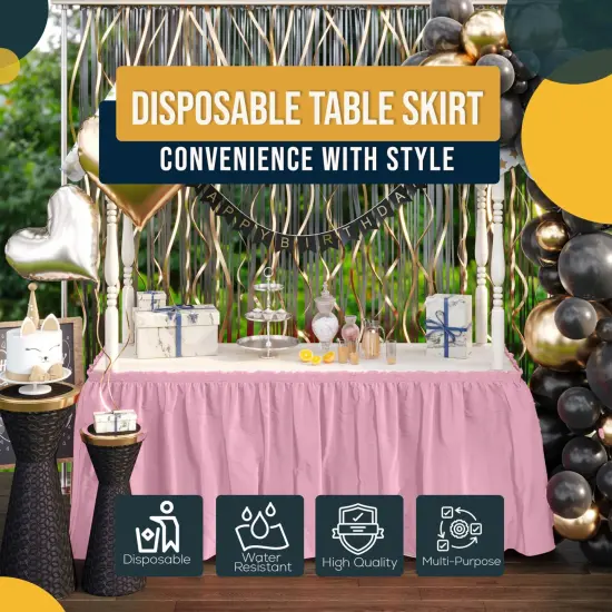 Ruffle Disposable Table Skirt 14 Ft Long Pleated Table Skirts with Adhesive Strip &ndash; Fits 6ft+ Rectangle or Round Tables &ndash; Ideal for Birthday Parties, Gender Reveal, Baby Showers & Event Decorations 6 pack by Exquisite Pink {6}