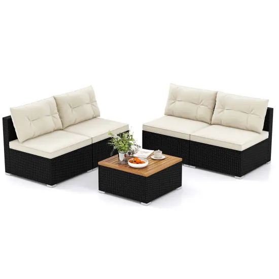 Costway 5 Piece Outdoor Furniture Set with Seat & Back Cushions Acacia Wood Tabletop {1}
