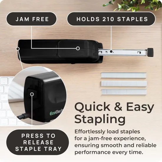 Portable Automatic Electric Stapler - 30 Sheet Capacity, Quiet Operation, Jam-Free and Easy Reload - AC Adapter/Battery Powered, (Black) {5}