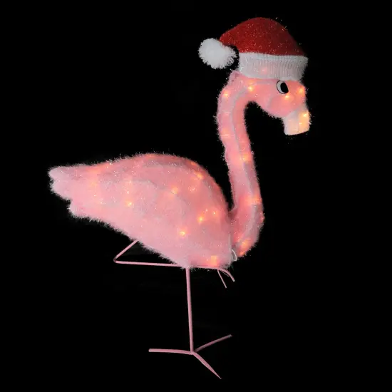 Northlight 32" Pre-Lit Pink Flamingo with Santa Claus Hat Christmas Outdoor Decoration {3}