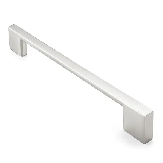 Cauldham Solid Kitchen Cabinet Pulls Handles (6-5/16" Hole Centers) - Modern Thin Profile Drawer/Door Hardware - Style M255 - Satin Nickel {1}