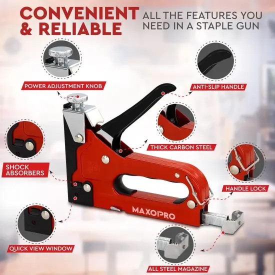4-in-1 Upholstery Staple Gun &ndash; Heavy Duty Stapler Gun with Staples 4000 (D, U, I & T-Type) &ndash; Manual Power Adjustment Staple Gun for Wood, Material Repair, Crafts, Carpentry, Decoration DIY {3}