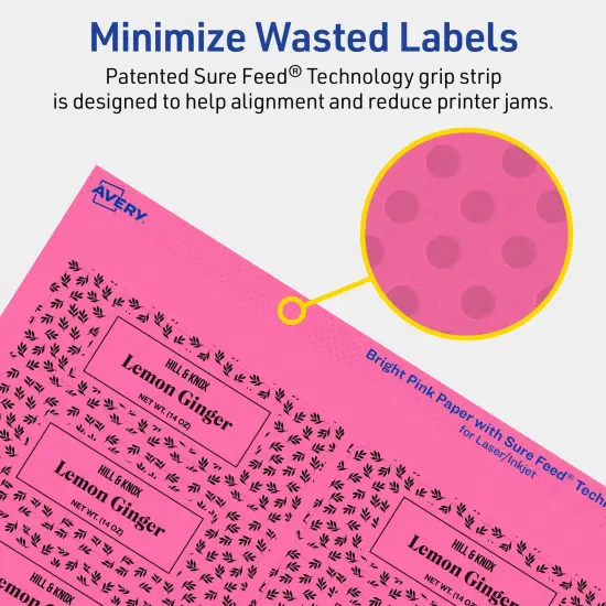 Avery Bright Pink Paper Labels, 1.25" x 3.75" Rectangle {4}