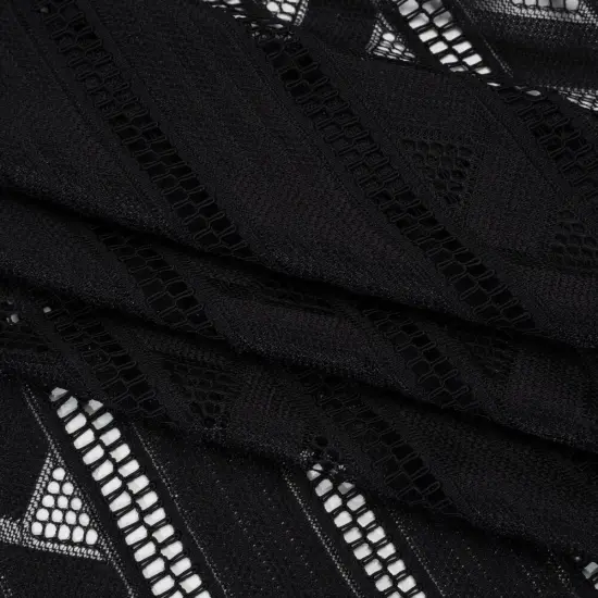 1 Yard Black Corded Lace Fabric Geometric Striped Sheer Elegant Design 52 inch Width {1}