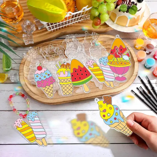 30 Sets Summer Suncatchers Window Art Drawing Kits DIY Ice Cream Sun Catcher Crafts Bulk Paint Your Own Window Hanging Ornaments {2}
