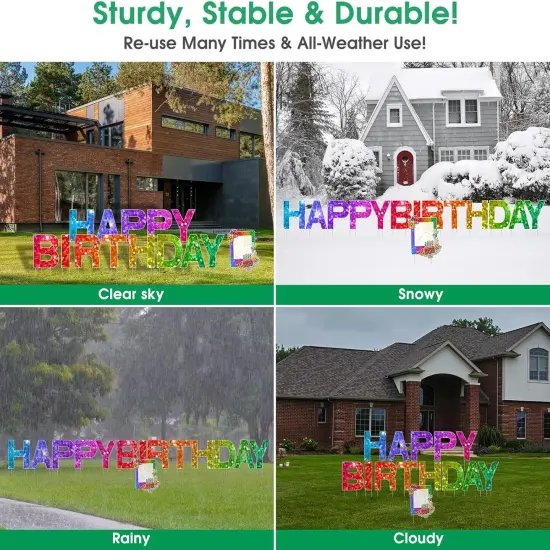 14Pcs Happy Birthday Yard Signs with Stakes, Flordeluna 16&rdquo; Large Size Birthday Lawn Sign, Happy Birthday Sign Personalized Age, Outdoor Birthday Decoration, Durable, Reusable {3}