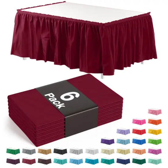 Ruffle Disposable Table Skirt 14 Ft Long Pleated Table Skirts with Adhesive Strip &ndash; Fits 6ft+ Rectangle or Round Tables &ndash; Ideal for Birthday Parties, Gender Reveal, Baby Showers & Event Decorations 6 pack by Exquisite Burgundy {1}