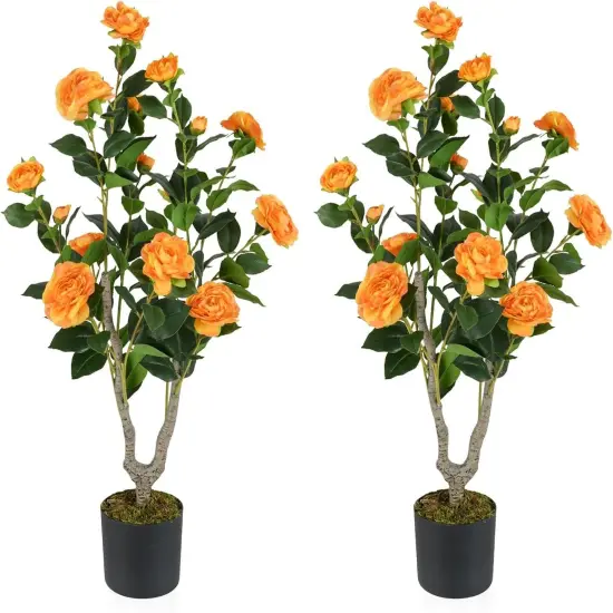 2-Pack Orange Artificial Camellia Trees with Blooming Flower {1}