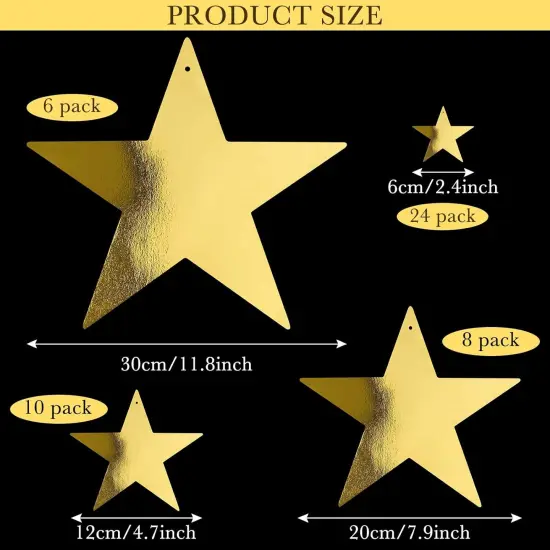 48 Pcs Gold Cardboard Stars Cutouts Party Decorations {3}