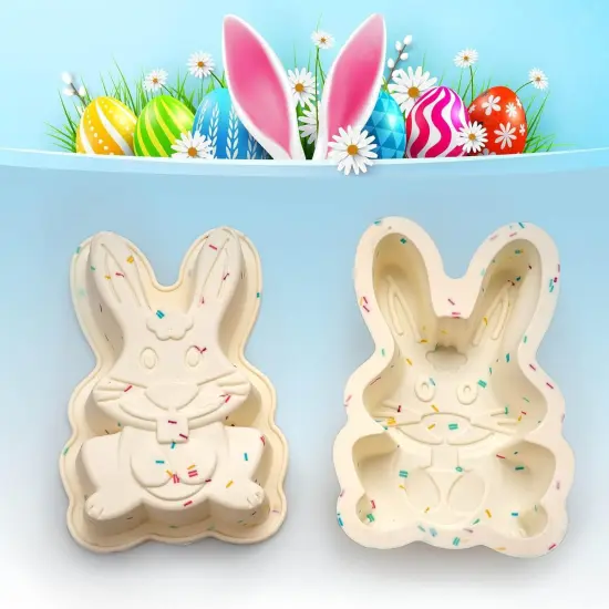Easter Bunny Molds 2 Pack Bunny Cake Pan Rabbit Cake Mold Silicone Cute Cake Molds Jumbo Bunny Breakable Chocolate Gummy Mold for Baking Easter Day Party Cake Dessert Giant Gummy {3}