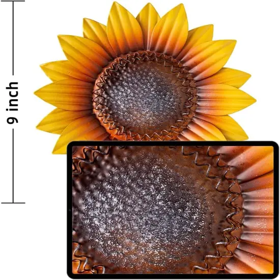 Sunflower Wall Decor - 9'' Metal Flower Wall Art Decorations 3 Pack Spring Yard Garden Sunflower Decor Hanging for Kitchen, Bathroom, Bedroom, Set of 3 Handmade Gift for Home, Indoor, Outdoor {3}
