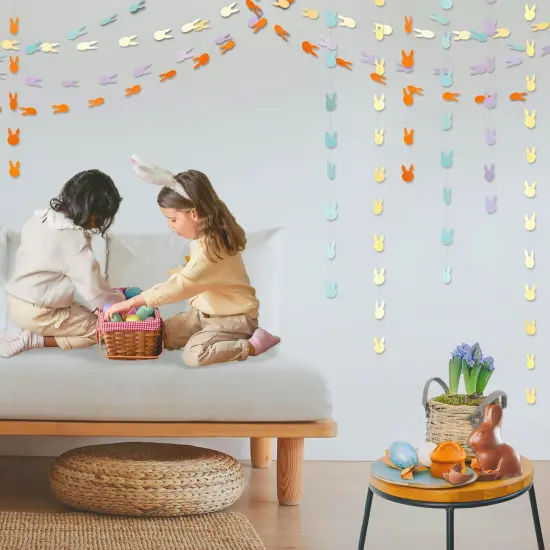 Easter Bunny Garland Pastel Hanging Rabbit Banner Cute Hanging Streamers for Kids Parties Birthday Baby Shower Classroom Home Office Holiday Decor Tea Spring Party Supplies Set of 4 {4}