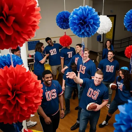 Red White and Blue Tissue Paper Pom Poms, 15PCS Tissue Paper Flowers for Party , Shopping Mall Home Window Decoration ,Wedding Birthday Baby Shower MASKMAN Baseball Themed Parties {3}