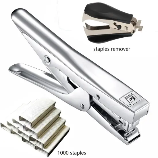 Plier Stapler Heavy Duty Office Stapler Hand Held 20-Sheet Stapler Papers Stapling Machine with 1000 Staples and Staple Remover Tool, Silver {2}