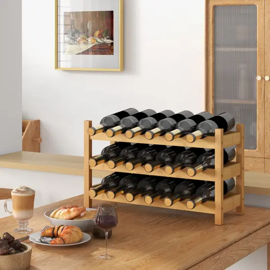 3-Tier Wine Rack Holds 18 Bottles with PU Coating and Anti-Slip Feet Natural {5}