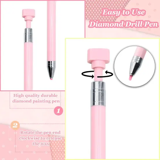 21 Pcs Diamond Painting Pens Kit, 1 Pcs Refillable Wax Pen with 20 Pcs Wax, Rotating Glue Point Drill Pen for Nail Art, Diamond Art Accessories and Tools, Quickly Pick Up Beads Gems (Pink) {3}