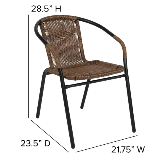 Emma and Oliver 4 Pack Rattan Indoor-Outdoor Restaurant Stack Chair with Curved Back Medium Brown {5}