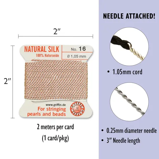 Size 16 Griffin Bead Cord 100% Natural Silk Light Pink {4}