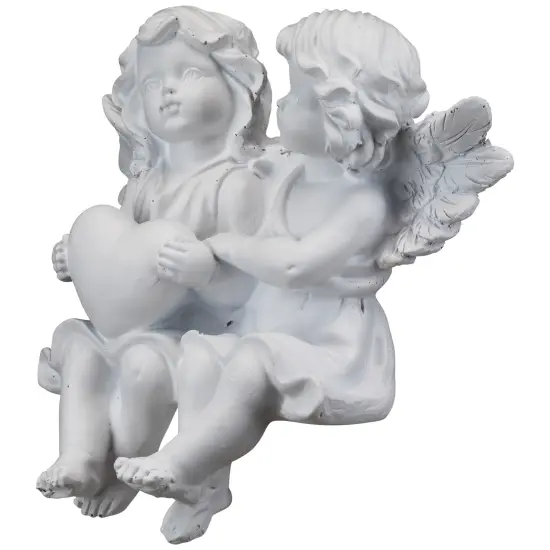 Northlight Sitting Boy and Girl Cherubs with Heart Statue - 6.75" White {6}