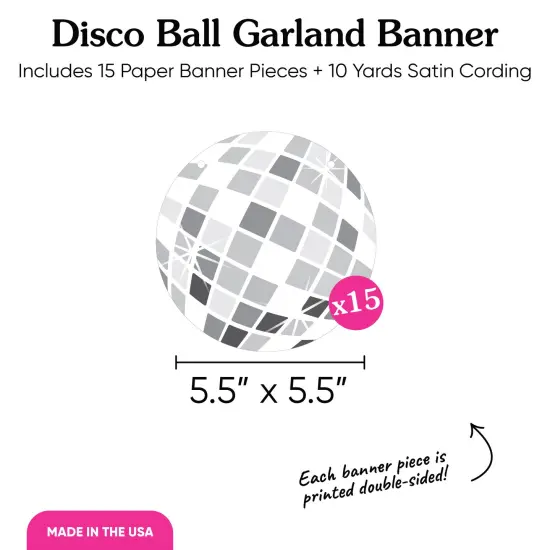 Big Dot of Happiness Disco Ball Garland Banner, 1970s Groovy Hippie Party Decorations, Retro Party Banner, 30 Feet of Cord, 15 Double-Sided Silver Disco Balls {5}