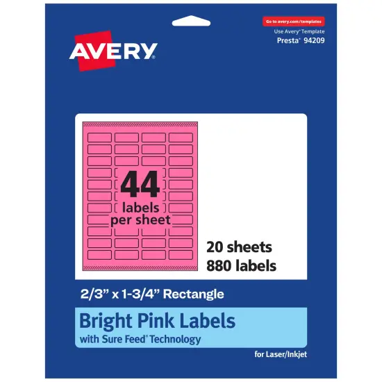 Avery Bright Pink Paper Labels, 2/3" x 1-3/4" Rectangle {1}