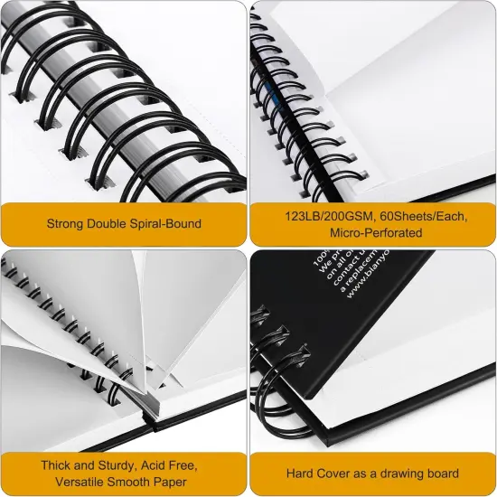 Mixed Media Paper Sketchbook, 11" X 14", 60 Sheets/Each, 123 LBS/200 GSM, Spiral-Bound Pad, Micro-Perforated, Ideal for Wet & Dry Media Like Marker, Watercolor, Acrylic, Pastel, Pencil {3}