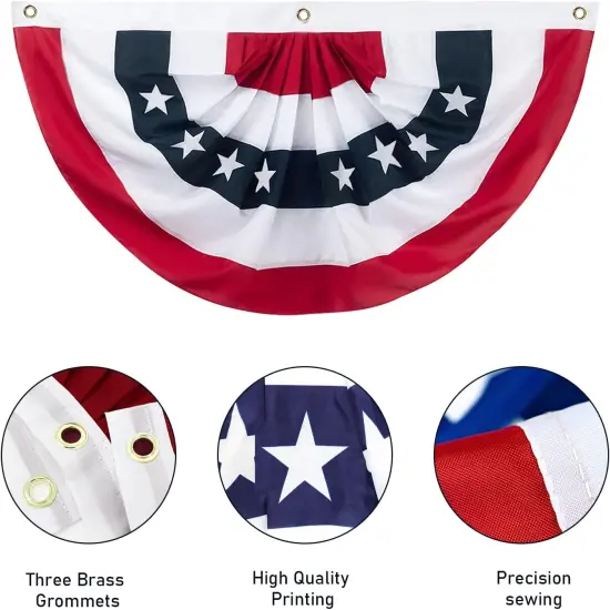 2x4Ft American Flag Bunting Patriotic Decorations,6 Pcs USA Pleated Fan Flag Brass Grommets Quality, Large Size Half Fan Banner Indoor/Outdoor Decorations for 4th of July, Memorial Day and Veterans Da {2}