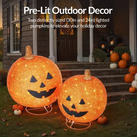 Best Choice Products 2pc Lighted Pop-Up Outdoor Halloween Pumpkin Set, Fall Holiday Decoration w/ 130 LED Lights, 8 Light Functions Orange {4}