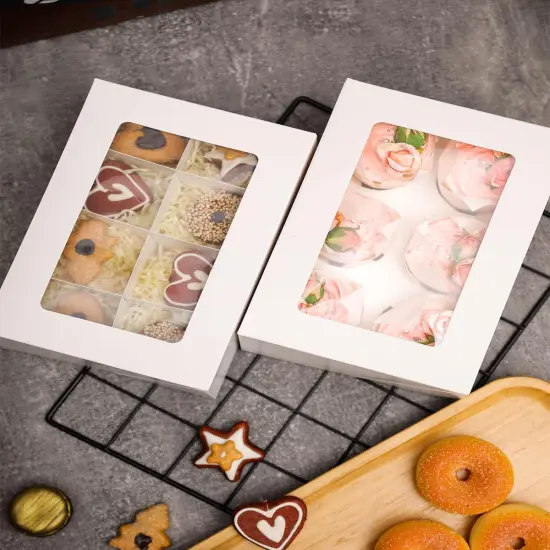 White 6 Cupcake Boxes with Window Auto-pop up 30 Packs Cupcake Box 9"x6.1"x3.3" Bakery Boxes For Cupcakes Carrier, Cupcake Containers {5}