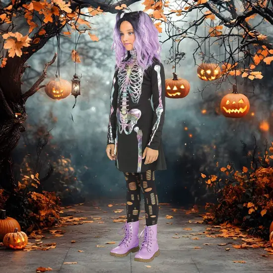Shimmer Skeleton Halloween Dress for Girls {4}