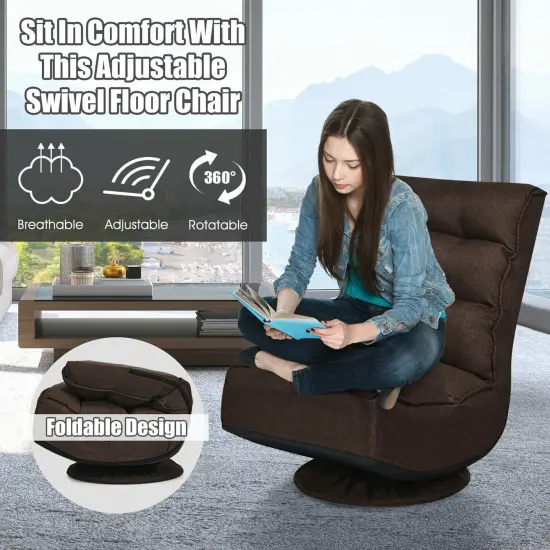 5-Position Folding Floor Gaming Chair with 360 Degrees Swivel Base Suitable for Any Room Brown {2}