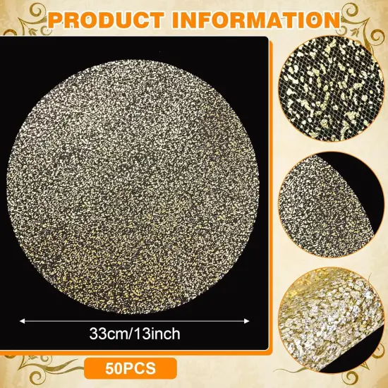50 Piece Gold Placemats Disposable Round Table Mat 13 Inch Gold Foil Babys Breath Mesh Pressed Foil Paper Placemat Tablecloths Table Runner for Party Wedding Home Dinners Table Decor {2}