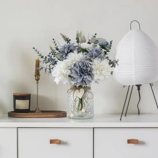 Fake Flowers with Vase,8 Dahlias, with a Flower Arrangement Holder,Silk Faux Dahlia Artificial Flowers in Vase,Centerpiece Table Decorations,Coffee Table Decor {5}