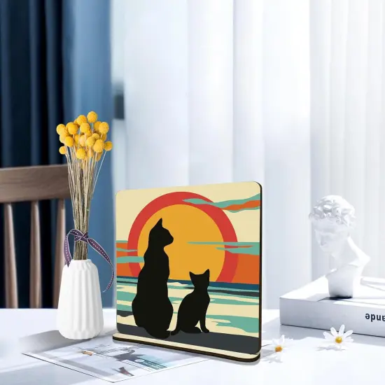 Black Cat Sunset Paint by Number on Wood Board {5}