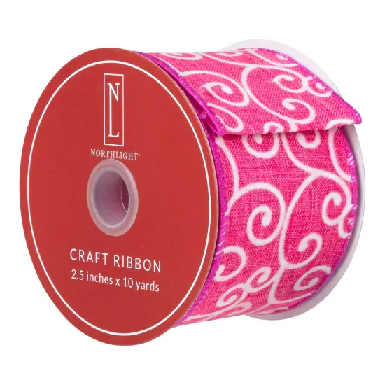 Northlight Swirl Wired Spring Craft Ribbon - 2.5" x 10 Yards - Pink and White {6}