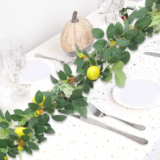 2Pcs 12 Ft Artificial Lemon Garland Spring Summer Faux Fruit Vine Garlands with Greenery for Door Wall Mantle Wedding Party Table Decorations {4}