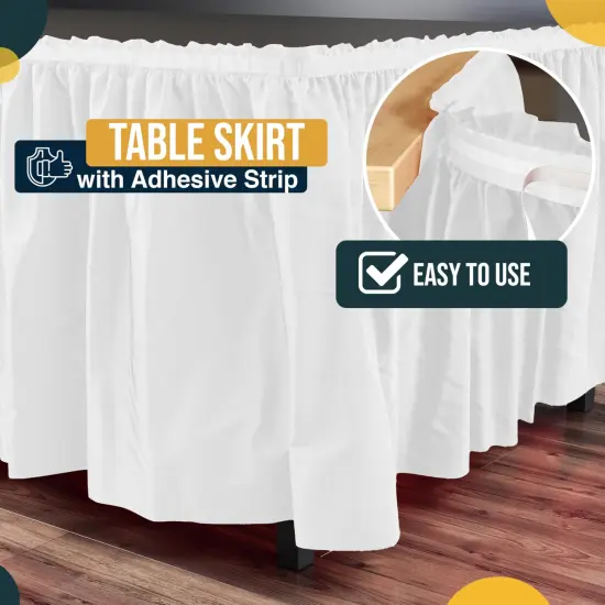 Ruffle Disposable Table Skirt 14 Ft Long Pleated Table Skirts with Adhesive Strip &ndash; Fits 6ft+ Rectangle or Round Tables &ndash; Ideal for Birthday Parties, Gender Reveal, Baby Showers & Event Decorations 6 pack by Exquisite White {3}