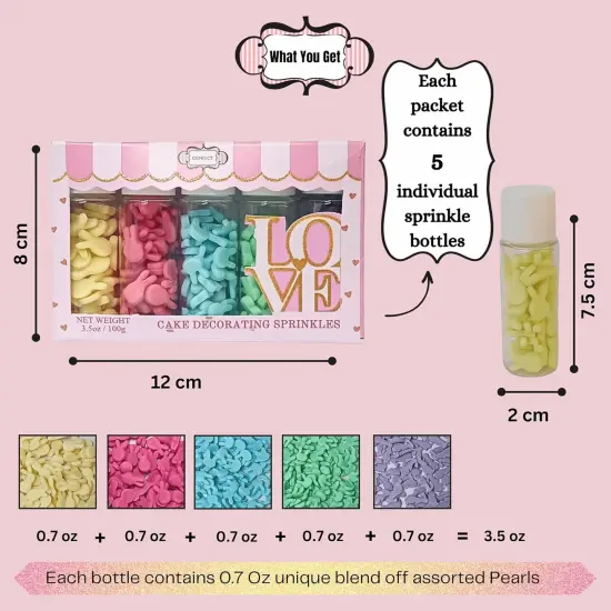 Assorted pack of 5 Parrot Green, Yellow, Pink and Sky Blue Easter Bunny I Cookies, Desserts & cupcake Decorating | Edible Sprinkles Mix for Baking & Cake Decorative {4}