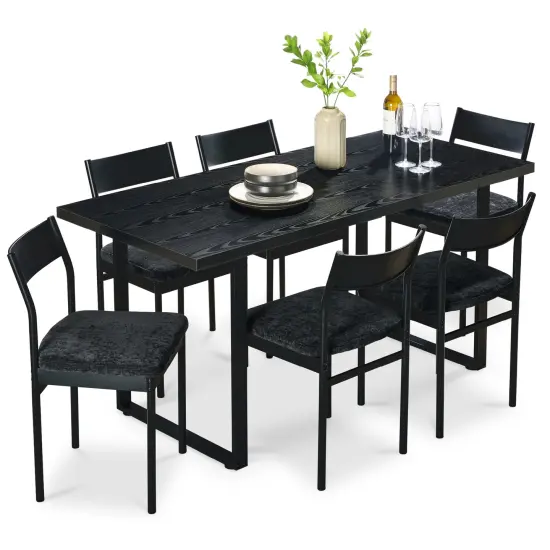 Best Choice Products 7-Piece Modern Industrial Dining Set, Table w/6 Upholstered Chairs Black/Ivory {7}