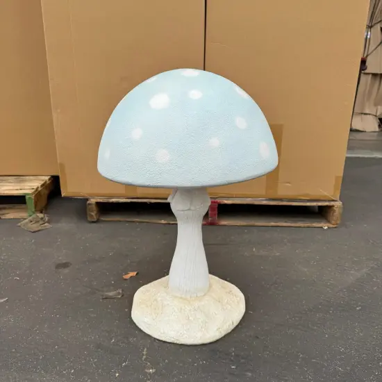 Small Pastel Blue Round Mushroom Statue {4}